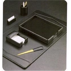 Executive (Ebony) Black Leather 6 Piece Desk Set