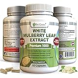 Best 100% Pure White Mulberry Leaf Extract Premium 1000mg | Natural High & Low Blood Sugar Control & Weight Loss Support Supplement - Fiber Rich, Increases Energy (60 Veggie Capsule Pills of 500mg)