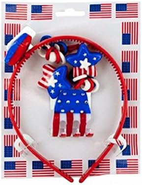 Kids Headbands American Flag Pony Tail Ties and Hair Clip Accessory Set