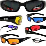 Chicago Foam Padded Sunglasses SHINY Black Frame Motorcycle Goggles Various Lens Options