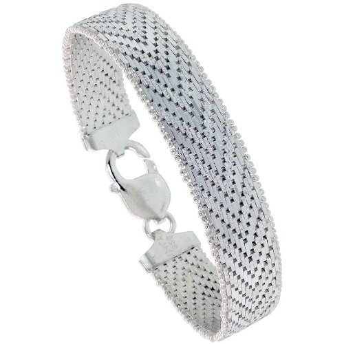 Sterling Silver Italian Riccio Bracelet 15-Row 1/2 inch wide, 8 inch