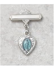 Solid .925 Sterling Silver Blue Miraculous Medal, Virgin Saint Mary, Immaculate Conception Rhodium Baby Pin Infant Baptism Communion Jewelry Charm New