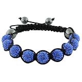 Blue Crystals Black Cord Onyx Macrame Beaded Shamballa Ball Unisex Bracelet