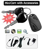 Car Remote Keychain Micro Video Camera 4gb Memory - High Resolution Video Capture with Sound + Still Image Option. Includes USB Cable, Wall Charger and Car Charge