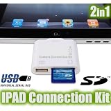 IPAD USB Adapter und Anschluss - SD Kartenleseger�t - Kamera Connection Kit 2in1 - USB SD SDHC Cardreader - f�r IPAD mit neuester iOS - Foto und Video import - Tastaturanschlussvon "Denio"