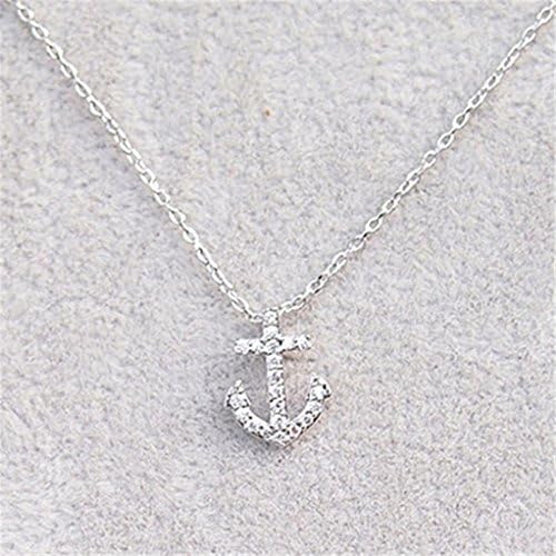 Micropave Setting of AAA Quality White Clear Cz Stones Cute Anchor Pendant Necklace Short Collarbone Necklace Wish Necklace Silver Color 18k Gold Plated