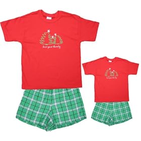 CHRISTMAS TREE FAMILY Matching Short Holiday Tee and Boxer Pajamas for Adults - Matching Outfits for Children