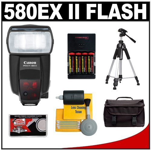 Canon 580EX II Speedlite Flash + 4 Batteries & Charger + Tripod + Case for Canon EOS Rebel XT, XTi, XS, XSi, T1i, 50D, 40D, 5D SLR Digital Cameras