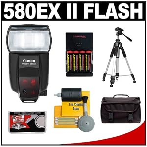 Canon 580EX II Speedlite Flash + 4 Batteries & Charger + Tripod + Case for Canon EOS Rebel XT, XTi, XS, XSi, T1i, 50D, 40D, 5D SLR Digital Cameras