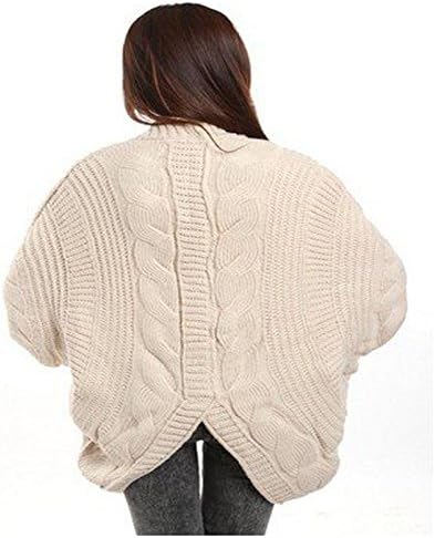 happyliya Loose Bat Wing Thick Sweater Wool Knit Shawl Cardigan Coat Womens Girls