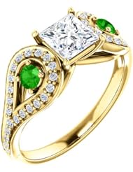 18K Yellow Gold Princess Cut Diamond and Tsavorite Ring -- LIFETIME WARRANTY