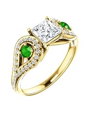 14K Yellow Gold Round Cut Diamond and Tsavorite Ring -- LIFETIME WARRANTY