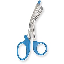 Stainless Steel Non Sterile Utility Serrated Scissor with Blue Coated Handle, 5-1/2" Length, For Single Use (Pack of 100)