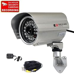 VideoSecu Outdoor Weatherproof 1/3" CCD CCTV Security Camera 420TVL Wide View Angle Lens 28 Infrared IR Leds for Night Vision with Power Supply and Camera Extension Cable 1SS