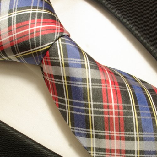 Krawatte 100% Seide blau rotes Schottenmuster 