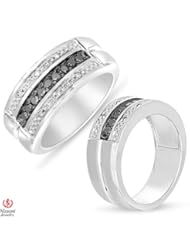 Mens Black/White Three Row Diamond Ring Sterling Silver Satin 1/3CT Diamond