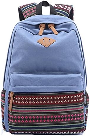 Ladies Casual Vintage School Backpack Canvas tribal patterns canvas school backpacks, Light Blue