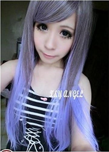 New Two Tone Long Straight Heat Resistant Highlights Hair Wigs Gray To Purple