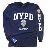 NYPD T-SHIRT, Officially Licensed Crewneck New York Police Department Long-Sleeve Athletic Tee, Navy