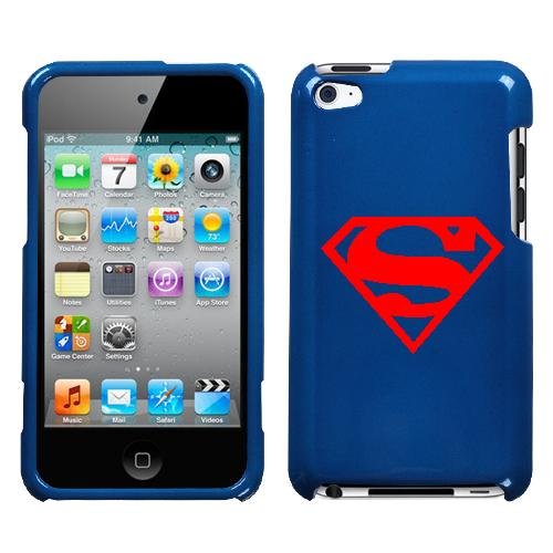  APPLE IPOD TOUCH ITOUCH 4 4TH RED SUPERMAN SYMBOL ON A BLUE HARD CASE COVER