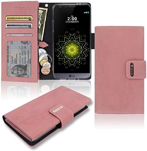 LG G5 Wallet Case, Zipper With Wide Compartment [3 Credit Card / ID / Cash / Coin] Big Pocket, TPU Jelly PU Leather Flip Diary Cover Small Mini Size Pouch Clutch Bag Wristlet Folio LGG5 (Indigo Pink)