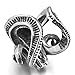 INBLUE Men's Large Stainless Steel Ring Silver Tone Black Goat Horn Skull