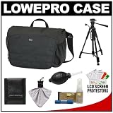 Lowepro CompuDay Photo 150 Messenger Digital SLR Camera Case (Black) + Photo/Video Tripod + Nikon Cleaning Kit for Nikon D3100, D3200, D5000, D5100, D7000, D700, D800, D4 Digital SLR Cameras