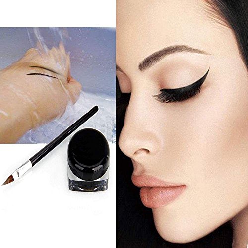 New Waterproof Eye Liner Eyeliner Shadow Gel Makeup Cosmetic + Brush Black