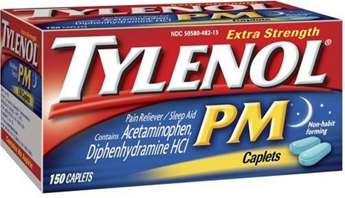 Tylenol PM Pain Reliever / Sleep Aid, Extra Strength Caplets, 150-Count Bottles (Pack of 2)