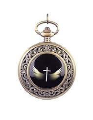 Topearl Angel Wing Cross Design Antique Look Pocket Quartz Watch Chain Black Dial Value Quality