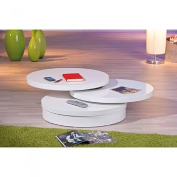 Table basse ronde pivotante Lara Couleur Blanc Matière MDF