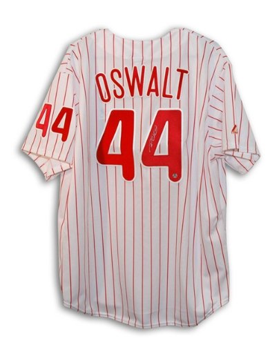 Roy Oswalt Autographed/Hand Signed Philadelphia Phillies Pinstripe Majestic Jersey
