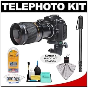 Rokinon 500mm f/8 Telephoto Mirror Lens with 2x Teleconverter (=1000mm) + Monopod Kit for Sony Alpha DSLR SLT-A35, A37, A55, A57, A65, A77 Digital SLR Cameras