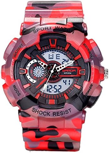 Young Adults Boys Girls Ourdoor Sport Military 50M Waterproof Watches Shock Resist For Hiking Red+Black