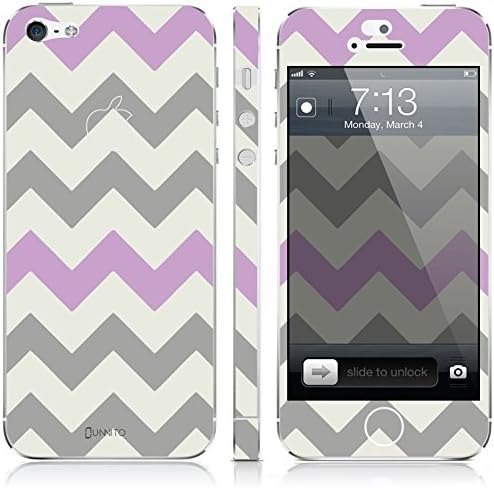 UnnitoTM iPhone 5 / 5S Skin [Full Body] *90 Day Warranty* Protective Vinyl Decal Cover [Custom] Wrap Sticker (Chevron Grey Lavender)