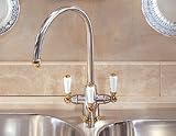 Franke Triflow Series TFC489 Corithian Triple Lever Gooseneck Filtration Faucet with Built-In Filtration System & Side Sprayer: Satin Nickel/NuBrass