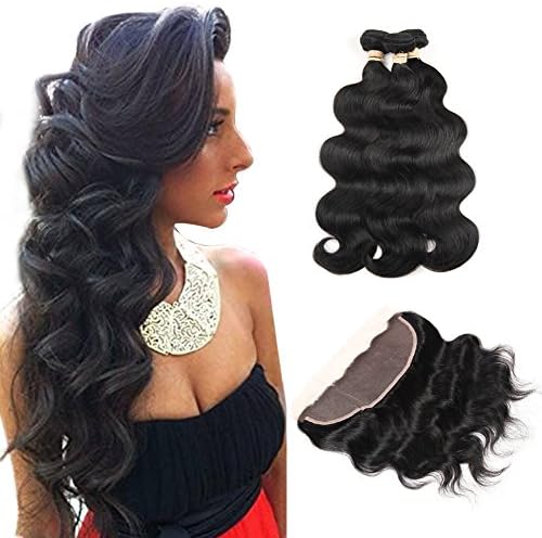 ALOT Hair 100% Unprocessed Brazilian Real Human Hair 3 Bundles with 13×4 Ear to Ear Lace Frontal Closure, Body Weave Hair Extensions , Natural Color Weft(18 20 22 with 14)