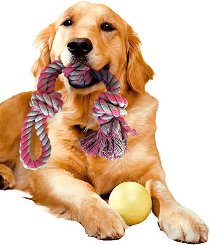 Best Strong Chew Toy for Large Dogs, Medium Dogs, 26" Long, 3-Knotted Dog Rope w/ Handle, 100% Cotton, Play Tug of War, Aggressive Chewers, Nearly Indestructible, Dental Chew, Indoor &amp; Outdoor Pet Toy