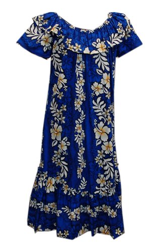 Jade Fashions Inc. Women's Hawaiian Long Double Ruffle Muu Muu-Blue-L