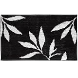 Leaves Black And White Floral Bath Rug By Interdesign