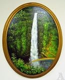 Hawaiian Waterfall Oval Oil Painting Wall Art