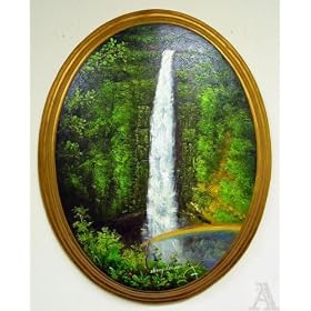 Hawaiian Waterfall Oval Oil Painting Wall Art