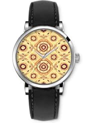 SPRAWL Aanalog Fashion Series Silver Ladies Watches of Genuine Black Leather Strap,Unique Wrist Watch for Women Girls Designed with Red Floral Pattern Brown