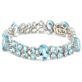 Sterling Silver Blue Topaz Oval and Round-Cut Bracelet, 8 by