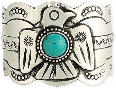 Thunderbird Style Cuff Bracelet with Faux Turquoise - One Size Fits Most