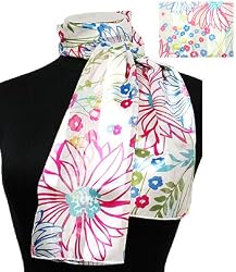 Scarf Pink Blue Multi Flower Neckerchief 13"x60"