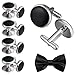 Aienid Mens Cufflinks and Studs for Men, Father of The Bride Cufflinks Set Tuxedo Shirts Bowtie Black