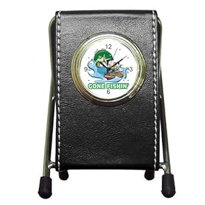 Pen Holder Desk Clock of Comedic Gone Fishin' (Gone Fishing)