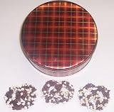 Scott's Cakes 1 lb. Dark Chocolate Covered Pretzel with Chocolate Chips & White Chocolate Chips in a Plaid Tin