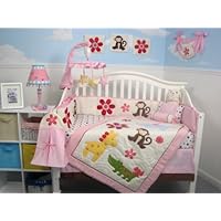 SoHo Day At Zoo Baby Girl Crib Nursery Bedding Set 10pcs